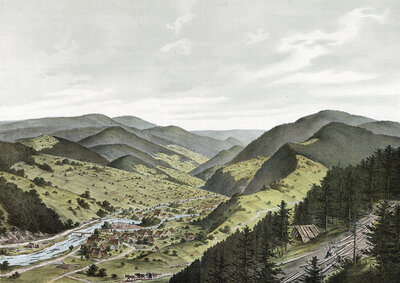 Landscape in the Black Forest, type of the Upper Rhine mountain system, Baden-Württemberg, Germany, authentic reproduction of a school mural, historical, around 1900