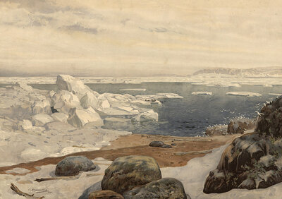 Scene from the Arctic Ocean, also Arctic Ocean, also Arctic Ocean, Arctic Sea, Greenland, authentic reproduction of a school mural, historic, around 1900