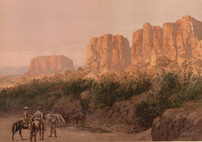 Am Waterberg, Table Mountain in Namibia, German colony, authentic reproduction of a school mural, historical, around 1900