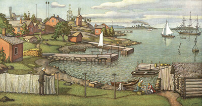 Inner archipelago of Åland, Aland, autonomous, Swedish-speaking region of Finland, 1910, Baltic Sea, authentic reproduction of a school mural, historical, exact date unknown