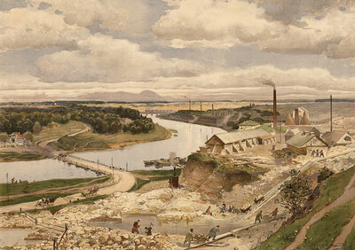 Moscow district, Moskovskaya oblast, the surrounding region, industrial region, oblast, around the city of Moscow, Russia, authentic reproduction of a school mural, historical, around 1900