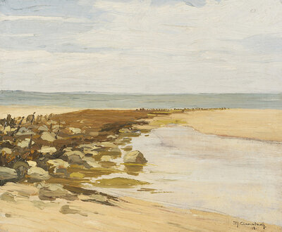 North Sea beach near Vlissingen (1918), painting by Max Clarenbach, Maximilien Clarenbach (born 19 May 1880 in Neuss, died 9 July 1952 in Wittlaer), German painter of the Düsseldorf School and co-founder of the Sonderbund in Düsseldorf, one of the most