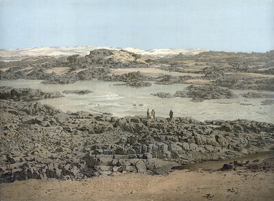 The Nile Valley near Asuan with rapids, Aswan, Egypt, authentic reproduction of a school mural, historic, around 1900
