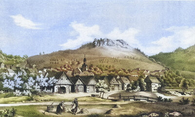 Muggendorf, climatic health resort, around 1850, Franconian Switzerland, district of Forchheim, Upper Franconia, Bavaria, Germany, digitally enhanced reproduction from a 19th century original, coloured, historical, exact date unknown