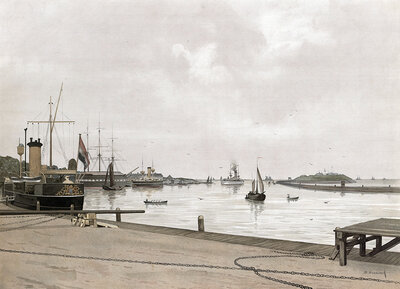 Port of Den Helder, Dutch community on the North Sea coast in the province of North Holland, Holland, Netherlands, authentic reproduction of a school mural, historic, around 1900