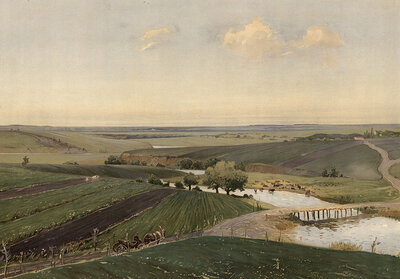 Black Earth region, the largest agricultural area in the world, 500 km east of Moscow, Russia, authentic reproduction of a school mural, historic, around 1900