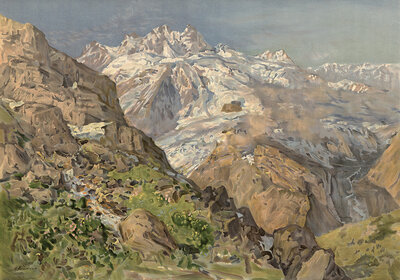 Mountain chains of the Greater Caucasus, Russia, Georgia, authentic reproduction of a school mural, historical, around 1900