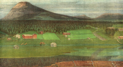 Aavasaksa, a 242 m high mountain in northern Finland. It is located in the municipality of Ylitornio in the province of Lapland, a few kilometers south of the Arctic Circle, authentic reproduction of a school mural, historic, around 1900